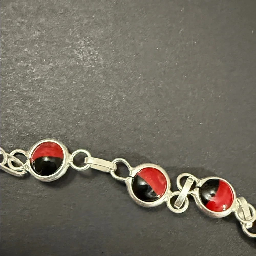950 Sterling Silver Huayruro Seeds Peruvian Bracelet 7.5 In